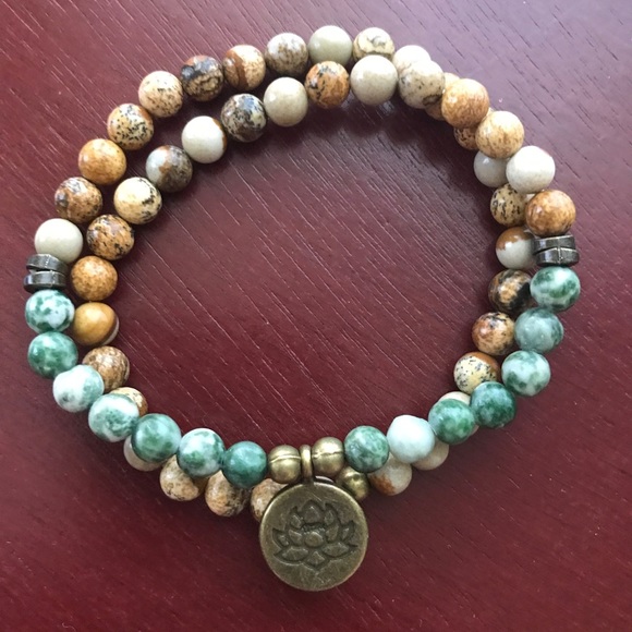 Other - Tree agate and picture jasper bracelet with lotus